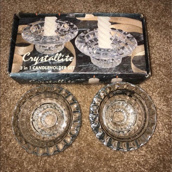 Vintage Crystal 3 in 1 candle holder set NEW - Picture 3 of 3